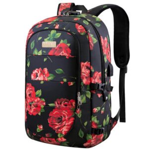 Manufacturer,Travel Laptop Backpack, Anti Theft Business Laptop Backpack with USB Charging Port and Headphone Interface (Black red)