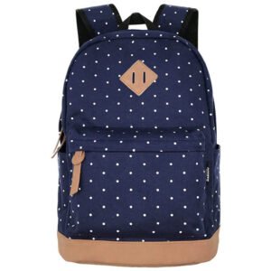 Travel Hiking Laptop Backpack(Navy Blue Polka Dot) Unisex Packable Lightweight Canvas College Backpacks