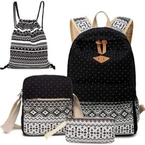 Aulandi Canvas Dot Backpack Cute Lightweight Teen Girls, Black, Size Medium