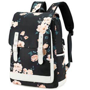 Aulandi 2021 School Backpack for Teen Girls Women Bookbag School Bag 15.6 inch Laptop Backpack Daypack for School Travel (Floral Black)