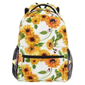 Aulandi Sunflower Floral Backpacks, Retro Flower Black Computer Laptop Backpack, School Book Bag Casual Travel Hiking Camping Daypack for Women Girls Kids