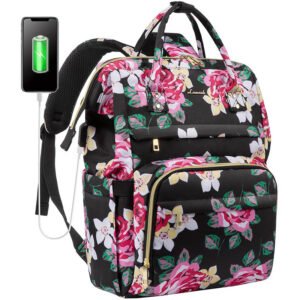 Lovelook Laptop Backpack for Women Cute Laptop Bag School Computer Bag Floral Laptop Purse with USB Charging Port, 15.6-Inch
