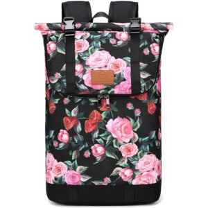 Aulandi Travel Hiking Backpack Fit 15.6 Inch Notebook (Red Flower)