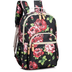 Aulandi Floral School Backpack Girls Bookbag Daypack USB Charging Port Black-2