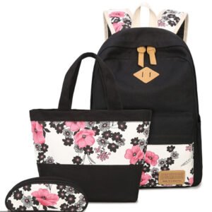 Aulandi Hight Quality Original Designer Printing Flower Canvas backpack students 3pcs School Backpack Set handbag