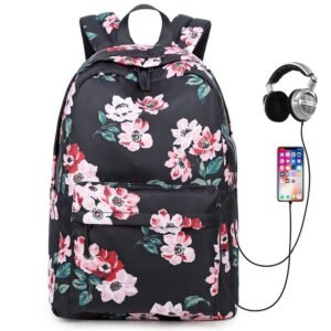 2021 Aulandi Classical Floral Backpack with USB Charging Port Casual College Travel Bag for Teen Girls